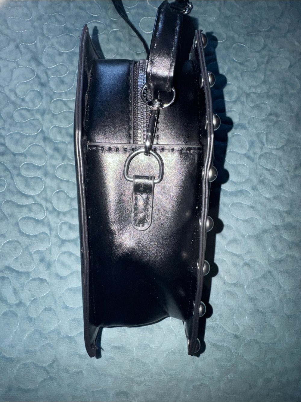 Black Coffin-Shaped Crossbody bag with Embroidered Rose & Stud Trim - Picture 6 of 8